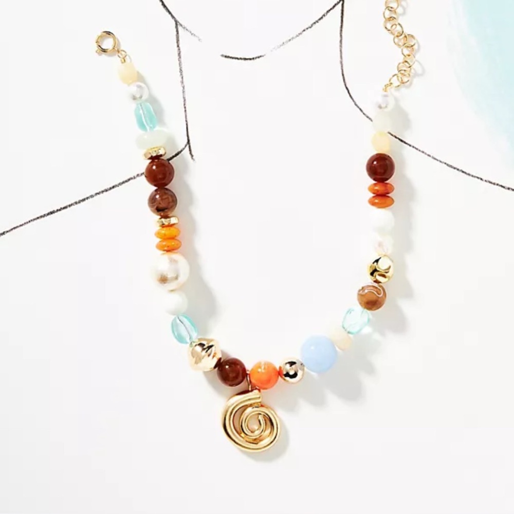 NWT ⚜️♥️⚜️ Piper K Gorgeous Mixed Beaded Spiral Pendant Necklace - Picture 2 of 13